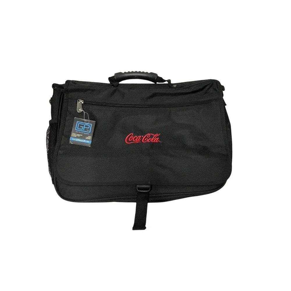 Coca-Cola Messenger Bag Black Red Logo Laptop Briefcase Golden Pacific 7023K NEW